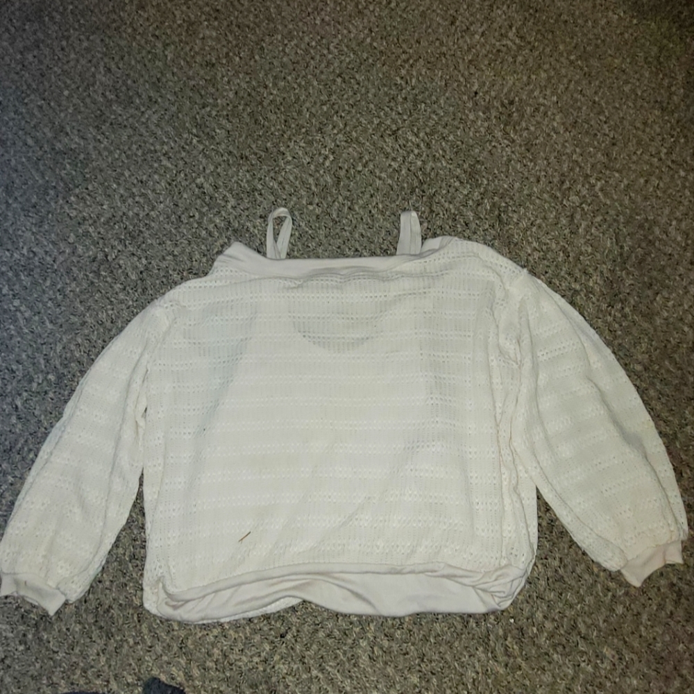 FREE PEOPLE Cream long sleeve off the shoulder knit  crop top size small